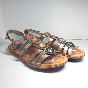 Earth Seaside Womens Size 8.5 B Metallic Gems Leather Strappy Sandal Shoes